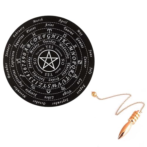 Image of Dowsing Board with Brass Pendulum | 6 Inch Approx | Black Star Board | Metaphysical Message Board | Acrylic Divination | Pendulum Assorted | Pack of 1|