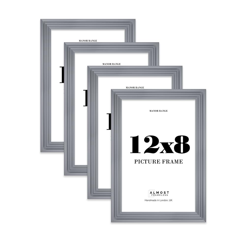 12x8 Picture Frame, Display 12x8 Pictures (20.3 x 30.5cm) - Scandi Grey Vintage 42mm Edge Frame for Home Décor - 4 Pack