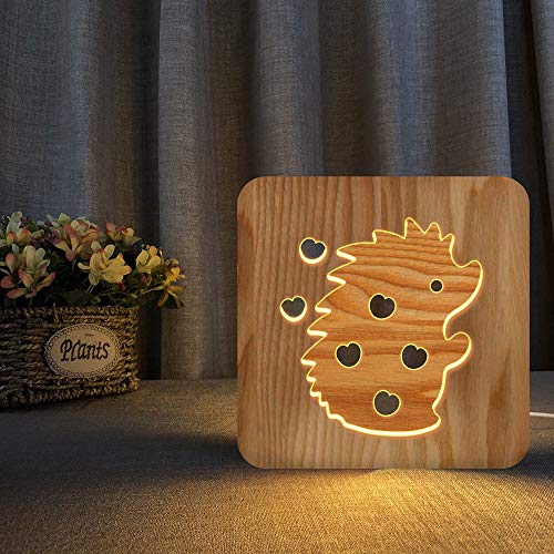 Lampe en bois LED veilleuse maison hérisson 3D décoration chambre