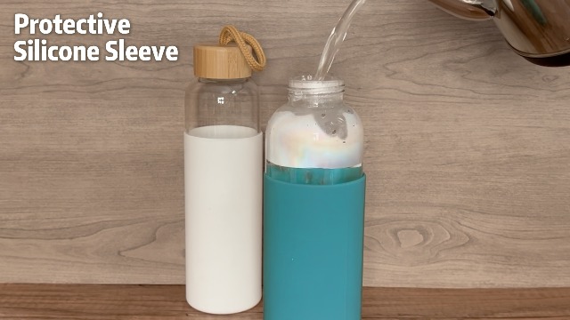 Lily's Home Glas-Wasserflaschen 2er Set – 900 Ml, Mit Bambusdeckel & Silikonhülle, BPA-frei, Auslaufsicher