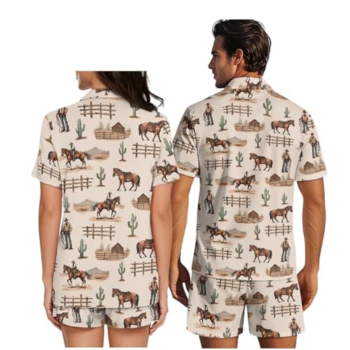 Couple Pajamas Matching Sets Women & Men Short Sleeve Button Down Soft Lounge Sets 2 Piece3