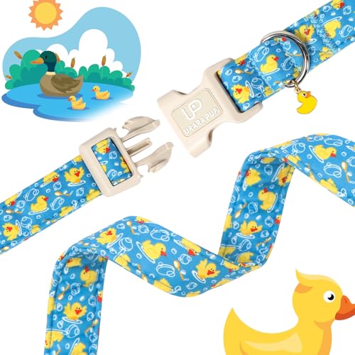 Image of Adorable Duck Dog Collar,Cotton Adjustable Puppy Collar with Cute Duck Charm Pendant, Durable Quick Release Buckle, Soft Comfortable Pet Collar for Small Medium Large Girl Boy Dogs