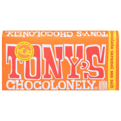 Tony's Chocolonely 32% Milk Chocolate Bar with Caramel and Sea Salt, Milk Caramel Sea Salt, 6.35 Ounce (Pack of 1)