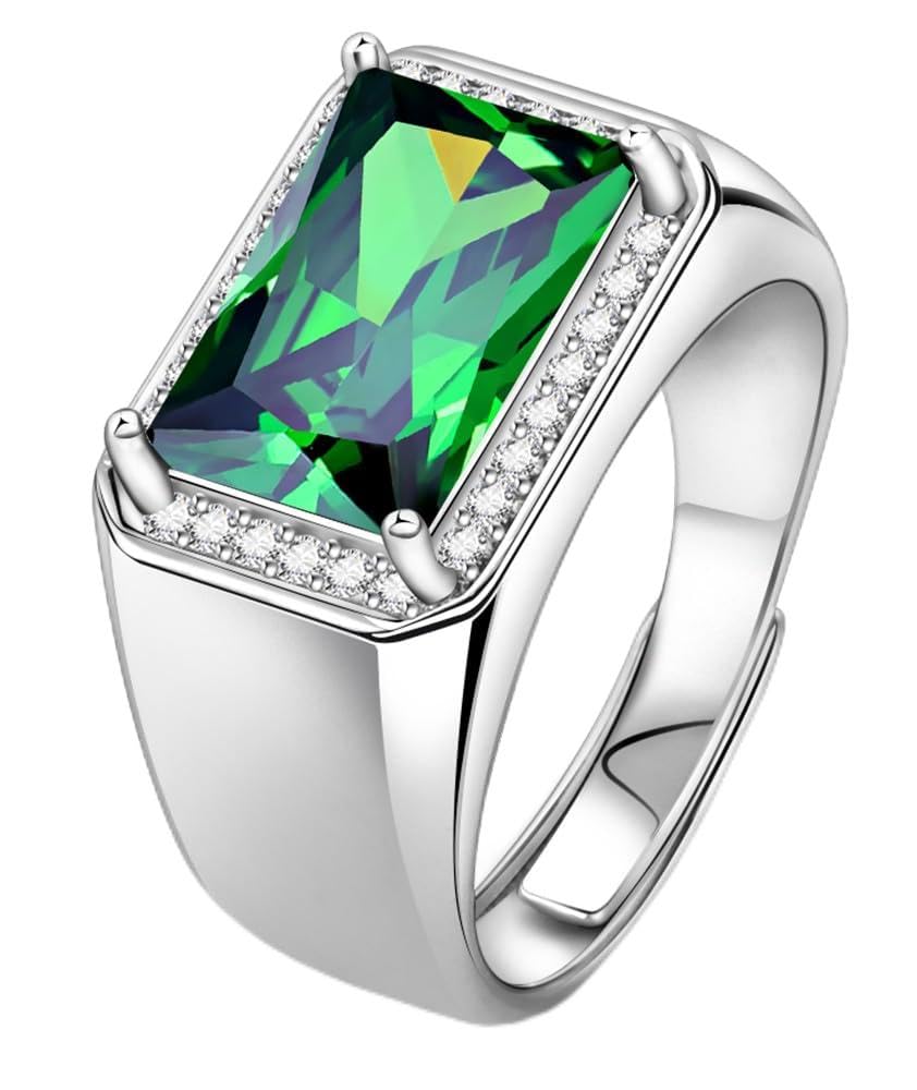 Eastlily10 * 14mm Radiant Cut Created Sapphire Rings for Men 925 Sterling Silver Plated Greek Ring Mens CZ Wedding Engagement Rings with Greek Pattern Mens Adjustable Rings Size 7-12