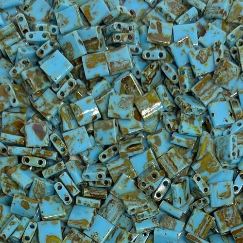 Miyuki Tila Beads - Cuentas cuadradas de 2 agujeros, 5 x 5 x 1,9 mm, cuentas de cristal de 5 gramos, turquesa Picasso (TL4514)