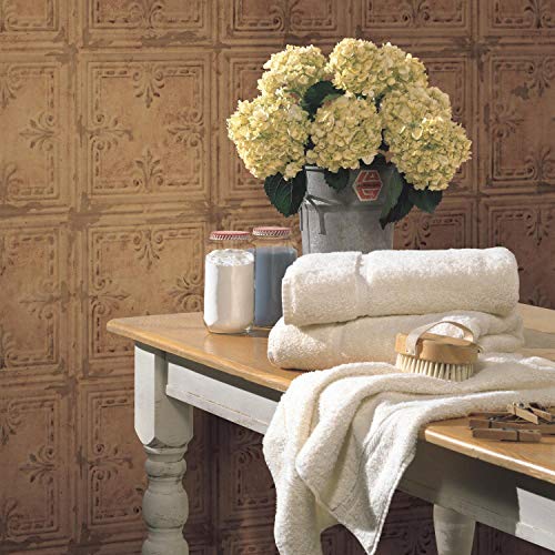 RoomMates RMK11231WP Copper Tin Tile Metallic Accent Peel and Stick Wallpaper - Thumbnail 3