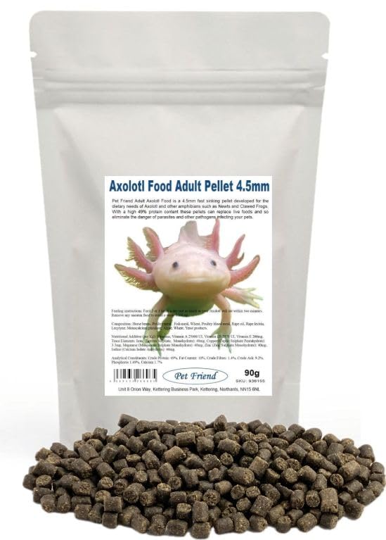 Pet Friend Axolotl Food Balance Pellet Diet for Adult Axolotl Tadpoles Clawed Frogs and other Amphibians 4.5mm Adult Pellet 90g