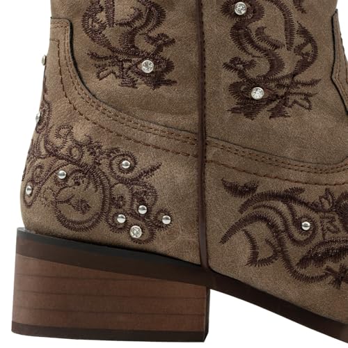 Image of SheSole Women Cowboy Boots Sparkle Western Cowgirl Boots for Ladies Rhinestone Wide Square Toe Mid Calf Floral Shoes