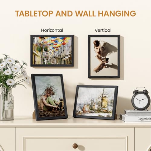 Image of 7x10 Picture Frame,Solid Oak Wood 7 inchx10 inch Photo Frame, Black Color Tempered Real Glass 7 by 10 Wooden Frames with No Mat,10x7 Picture Frames for Wall or Tabletop Display