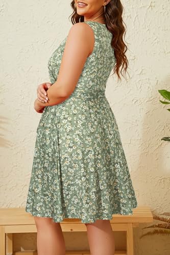 Image of Holipick Women's Plus Size Sleeveless V Neck Wrap Sundress Summer Casual Dress with Pockets