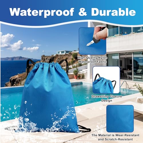 Image of 5-Pack Waterproof Drawstring Backpacks, Soccer-Texture Oxford Fabric, 16.9 inch x 13.8 inch, Lightweight 0.20 lb Each, No Eyelets, Gym & Marathon Gear Sacks(Sky Blue)