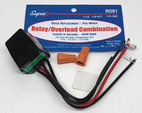 R081 SUPCO Refrigerator Relay Overload for1/12 - 1/5 hp Compressors 115 Volts