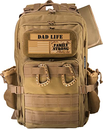 Image of ActiveDoodie Dad Diaper Bag for Men with Camo Changing Pad, Desert USA Dad Life Patches, Diaper Bag for Dad, Coyote Brown
