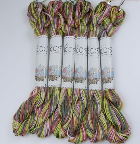 Image of KCS Big skeins of 25 Meters Size 25 Color Variegated Cross Stitch Stranded Threads,6 skeins,4509
