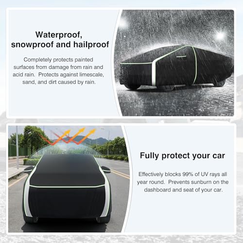 Image of Upgrade 420D Car Cover for Tesla Cybertruck 2024 2025 2026, Waterproof All Weather Car Covers for Cybertruck Accessories, Outdoor Car Cover UV Protection with Zipper Door & Reflective Safety Strips