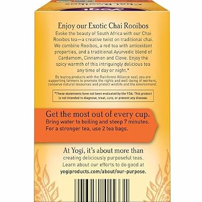Yogi Tea Chai Rooibos Tea - 16 Tea Bags per Pack (4 Packs) - Spiced Organic Rooibos Tea - Provides Antioxidants - Caffeine-Free - Includes Cardamom, Cinnamon, Ginger & Clove