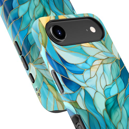 Image of Goodon for iPhone Air Case Cute - Wireless Charging Compatible - Dual-Layer Hard Shell + Silicone Cover - Protective Phone Case with Trendy Designs for Women - Blue Leaves Flower | Dual-Layer Hard Shell + Silicone, Slim Fit Protective Phone Cover with Wildflower Designs for Women Girls
