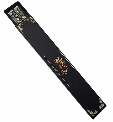 Miniatura 7 de Palillos con incrustaciones superiores con madreperla, palillos de madera hechos a mano para mujer, color negro y gris natural (perla negra)