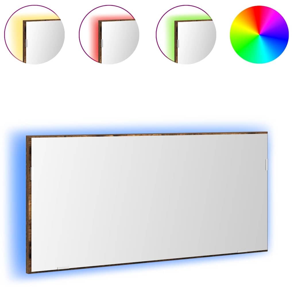 Specchio da parete marrone 80 x 37 cm in vetro e legno ingegnerizzato con illuminazione a LED per bagno ospiti WC, design moderno, salvaspazio, durevole, versatile