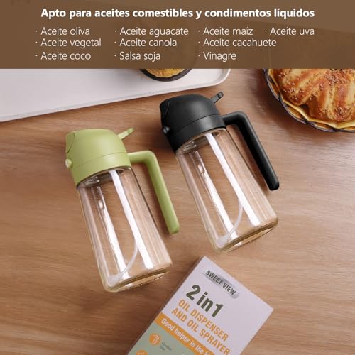 SWEET VIEW 470ml 2 en 1 Dispensador de Aceite y Pulverizador de Aceite, Vertedor Dispensador de Aceite de Oliva para, Cocina, Cocinar,Freidora de Aire,Ensalada, Barbacoa (Negro) - imagen 7
