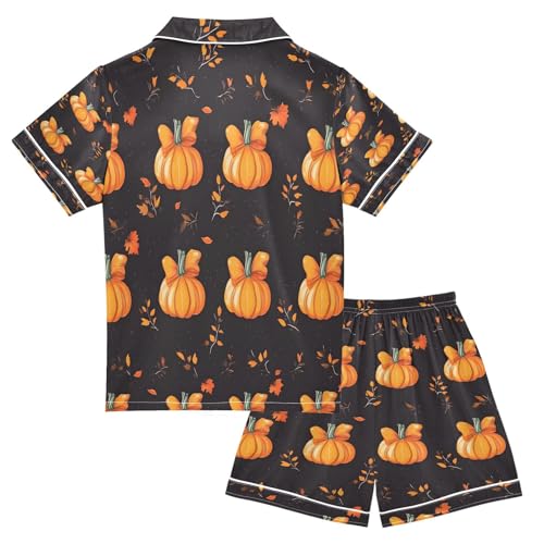 senya Pajama Sets Silky Button Down Nightwear Sleepwear Size 5-14 Years Bows Pumpkins2