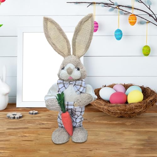 Statuette garçon en treillis de Pâques avec herbe séchée, cadeau décoration
