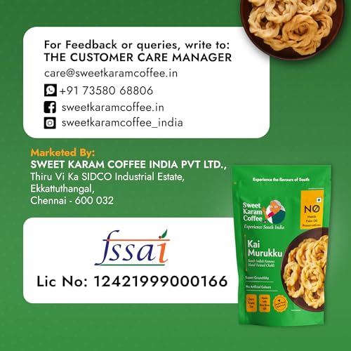 Image of Sweet Karam Coffee Kai Murukku - Pack of 2 (150g each) | No Palm Oil & Preservatives | Authentic South Indian Hand-Twisted Chakli | Crunchy & Delicious Namkeen | Tea Time Snack | Festive Special