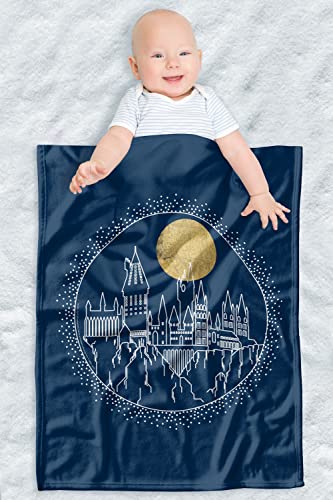 Image of Harry Potter Soft Fleece Baby Blanket for Infant Toddler, All Season Cozy Crib Throw 30"x40" Hogwarts Full Moon Line Art