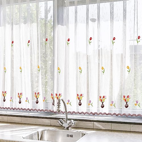 HOMEYA - Cortina Cocina Translúcida 140x140cm - Visillo Transparente Estampado para Ventana, Marco de Puerta - 1 Unidad