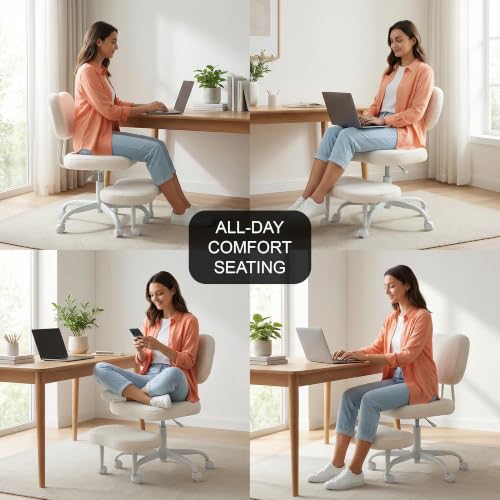 Image of DROGO Meditura Ergonomic Cross Legged Office Chair with 360 Wheels, ADHD Chair for Adults, Meditation Chair, Yoga Office Chair, Comfortable Back Support, 4.7' Adjustable Height & Recline (Off /White)