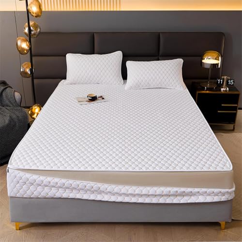 Funda de colchón con Cremallera Lavable y Transpirable, de tamaño Personalizable para Adaptarse a colchones Gruesos y Suaves.-White- 105x200+20cm