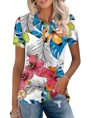 Image of TFSDOD Womens Golf Polo Shirts Collared Short Sleeve T Shirt Lightweight Moisture Wicking Polo Casual 3 Buttons Outfits