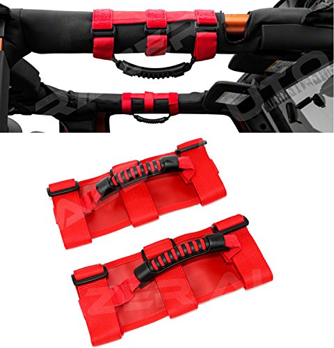 Razer Auto RED Extreme Ultimate Unlimited Roll Bar Side Grab Handle - Pair for 87-16 Jeep Wrangler JK TJ YJ CJ Rubicon