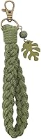 Zhang Shine Macrame Boho Wristlet Keychains - Monstera Palm Leaf Charm Vintage Weave Wrist Strap for Women Men