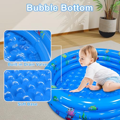 Aufblasbarer Pool 130 x 35 cm, Bällebad Erweiterter Spielbereich für Kinder Babys Haustiere, Sommer-Wasserspiel mit Rutschfester Boden (130cm Rund)