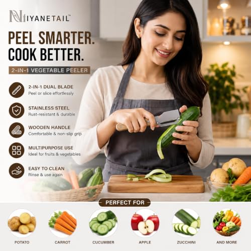 Image of Multi-Functional Stainless Steel Vegetable Peeler with Wooden Handle & Bottle Opener | Single Blade Peeler for Fruits & Vegetables | Sharp, Durable & Easy-Grip Kitchen Tool (1 Pc)