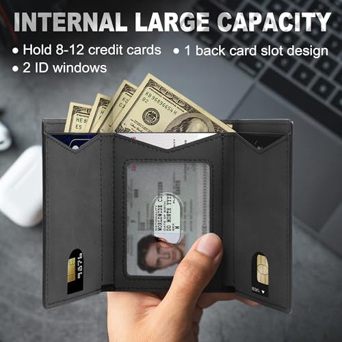 GoodtoU Card Holder Wallet Smart Wallet Mens Card Holder for 8-14 Cards, ID Window, Card Wallet Men Minimalist Wallet with Cash Slot, Easily Removable Cards Trifold Wallet (Black, No AirTag)2