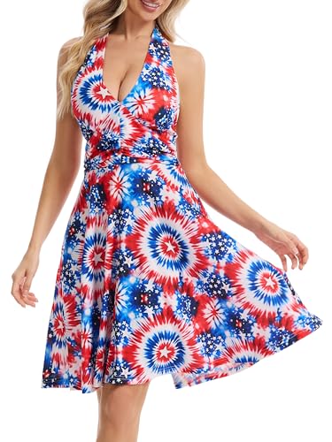 Image of Women's Summer Sundress- 2025 Sexy Halter Sleeveless Spring Boho Elastic Waist Ruffle Mini Dress