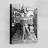 RileyCraftley Marilyn Monroe Canvas Wall Art – Vintage Black and White Bathroom Humor Print – Retro Glam Decor for Restroom or Powder Room