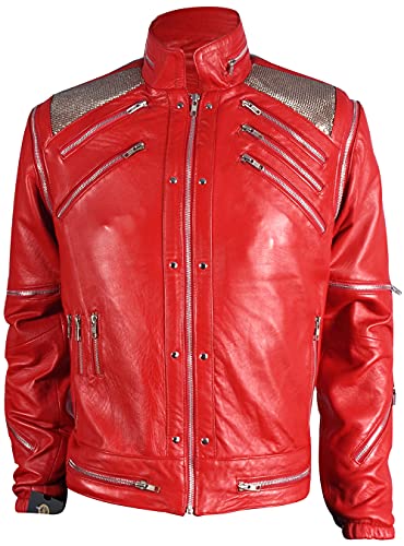 TLW (Premium Quality) Beat-it Leather Jacket - RED - 100% Real Leather