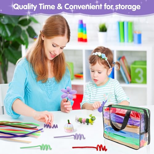 Image of 1000 PCS Pipe Cleaners Craft,Pipe Cleaners Flowers Kit with Handle