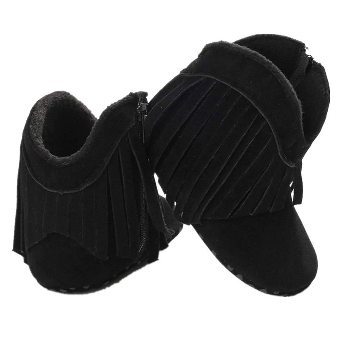WILLFUN Baby Girls Boots with Tassels Infants Soft Sole Shoes Toddler Zipper Short Bootie