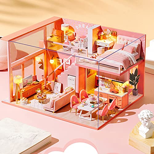 Ltervoercaern Puppenhaus Miniatur mit Möbeln, DIY Hut Miniaturen Puppenhaus Handgefertigtes zusammengebautes Modell (L… – Bild 5