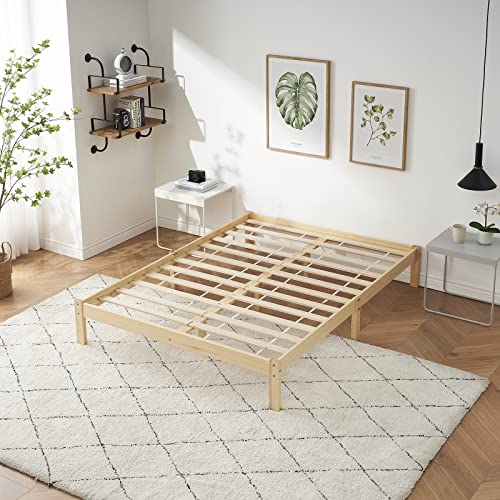 FetiNes Cadre de Lit Plateforme Lit Double en Bois, 2 Places Support Sommier à Lattes en Bois pour Adultes et Adolescents 140 x 190 cm, Bois