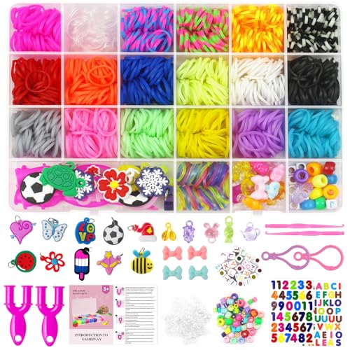 Uolifrem 2500 Borrachas para fazer pulseiras para crianças, 22 cores Loom Bands, pulseiras de borracha kit com mais acessórios, DIY borrachas elásticas iniciantes kit presentes para meninos e meninas