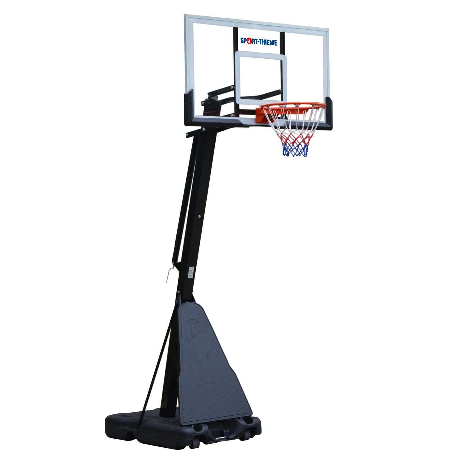 Sport-Thieme Basketballanlage Orlando | Standfuß befüllbar | Polycarbonat Brett | Stahl Standpfosten | Outdoor | Brett 140x82 cm | Korbhöhe 230-305 cm | Gewicht 68 kg