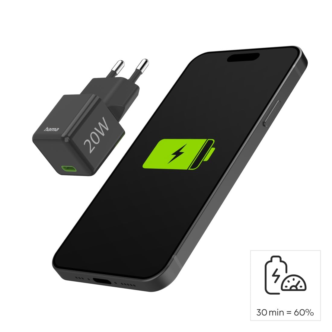 Hama ładowarka sieciowa 20W super mini 1x USB C (uniwersalna, szybka, do smartfona, smartwatcha, tabletu, słuchawek, Quick Charge, Power Delivery, mała) czarna