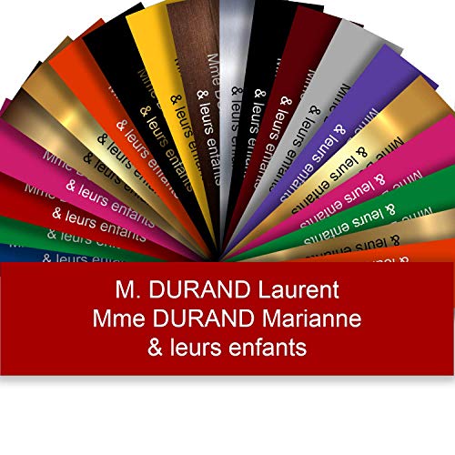 Plaque Boite Aux Lettres Adhésive PVC – Plaque Gravée À Personnaliser 10 x 2,5 cm – 21 Couleurs Disponibles (Rouge)