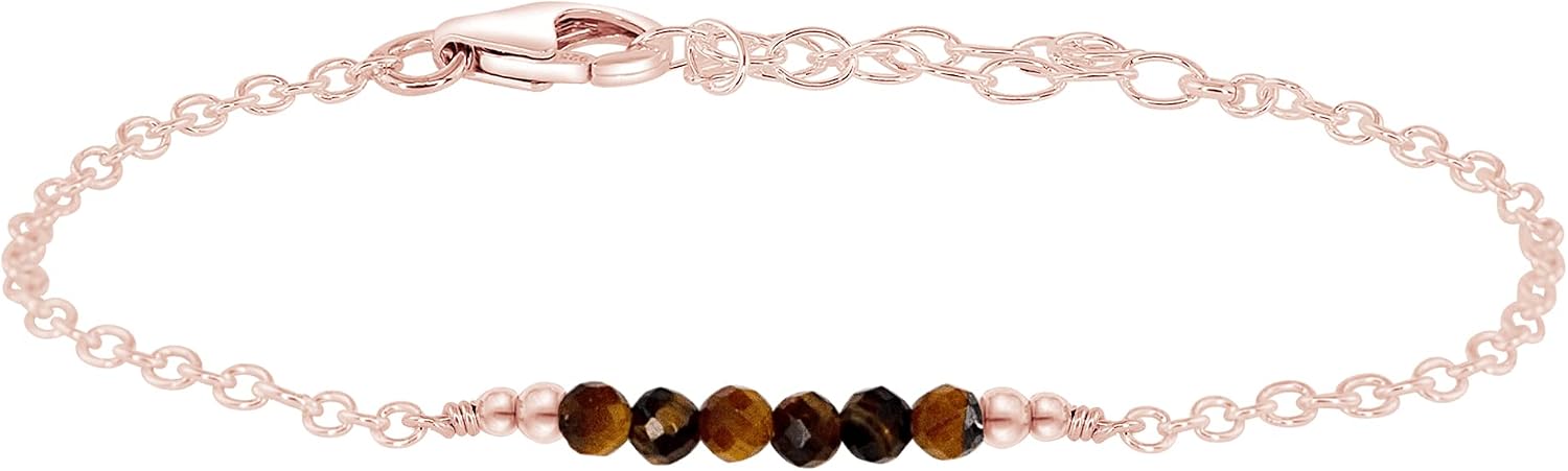 Luna Tide Tiny Sparkling Tiger's Eye Faceted Bead Bar Bracelet in 14k Rose Gold Fill