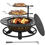Hykolity 41' Large Size 2 in 1 Outdoor Fire Pit with Grill, Heavy Duty Steel Wood Burning Firepalce, Fire Bowl with Antiqued Copper Finish for Bonfire Patio Backyard